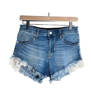 Cutoff Raw Hem Jean Short Shorts with Crochet Lace Detail | Mossimo Supply SZ 10
